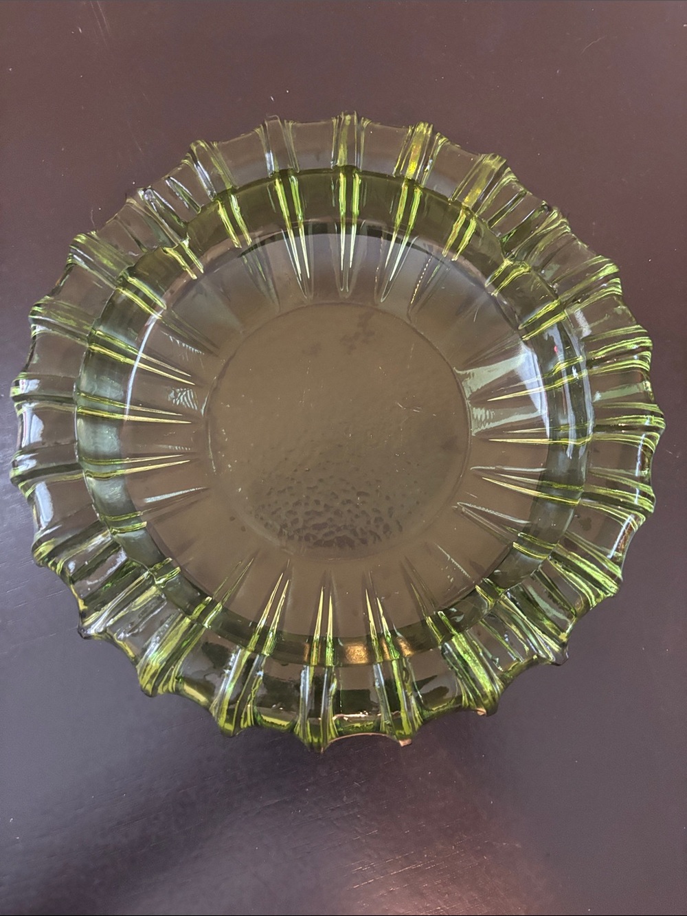 Green Ruffled Glass Vintage Ashtray